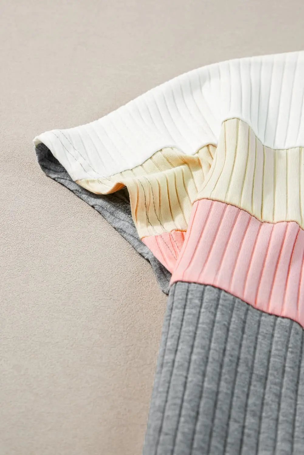 Gray Ribbed Color Block Patchwork T-shirt - Love Salve